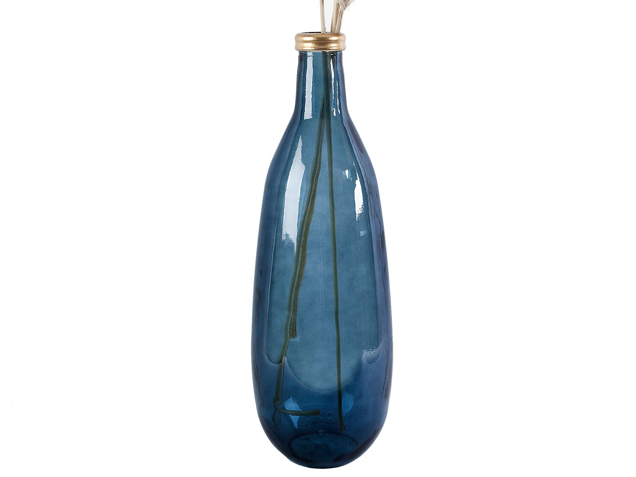 BLAUE GLASVASE MIT GOLDENEM MUND HM261119