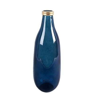 Blaue Glasvase mit goldenem Mund, 15 x 15 x 40 cm, HM261120