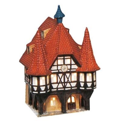 Lanterne lumineuse maison de ville Michelstadt en porcelaine, L14 x P13 x H19 cm