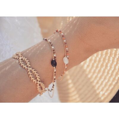 Bracelet SHIBUYA 2 Rangs en Plaqué Or, Pierre Semi Précieuse et Perles de Miyuki