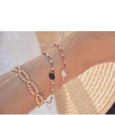 2-reihiges SHIBUYA-Armband aus vergoldetem Halbedelstein und Miyuki-Perlen