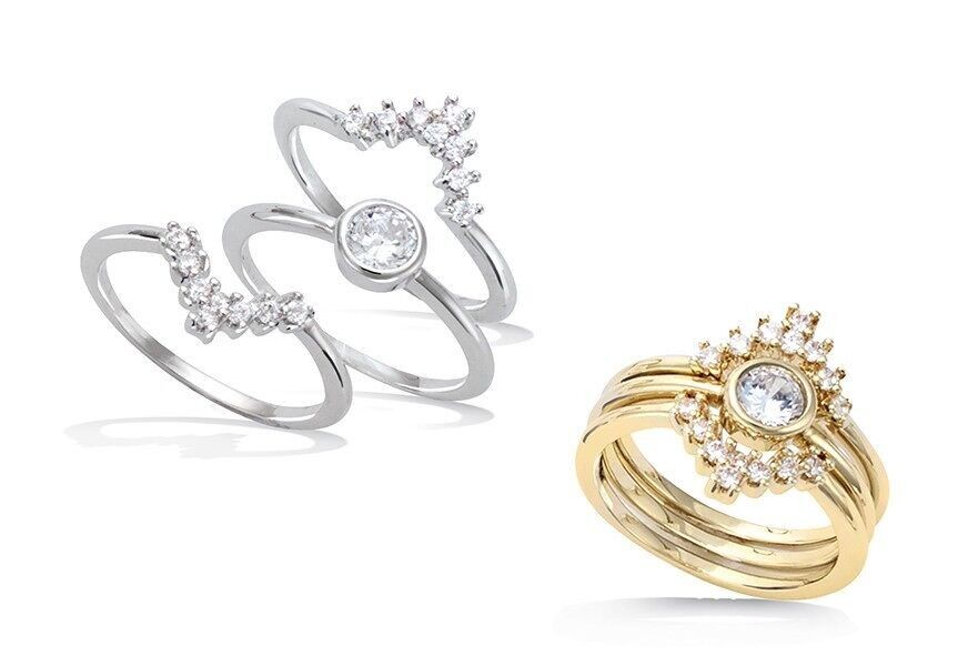 SPEZIA Dreifachring aus Silber oder vergoldet und Zirkonium