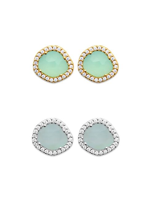 Boucles d'Oreilles Bali en Plaqué Or ou Argent Zircons et Agate Bleue
