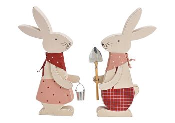 Lapin en bois rose / rose 2 volets