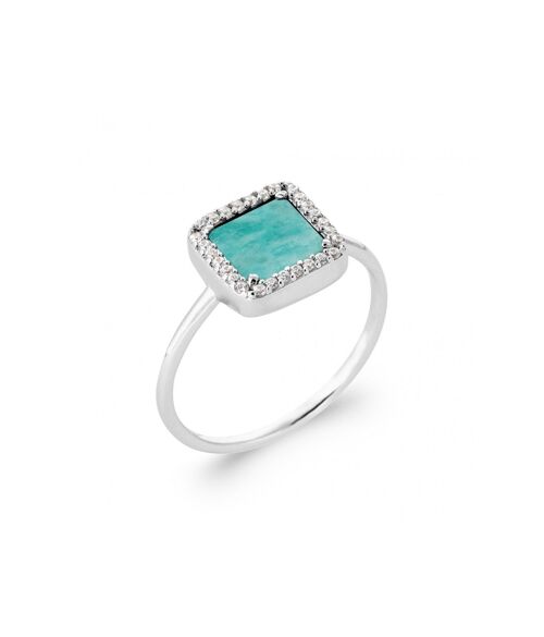 Bague ONTARIO en Argent, Amazonite et Zirconium