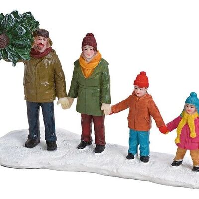 Miniatur Familie mit Baum aus Poly Bunt (B/H/T) 13x8x6cm