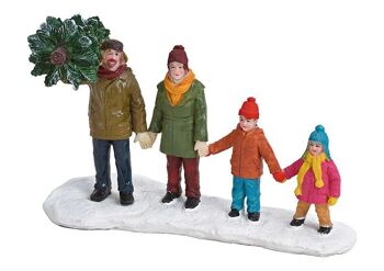 Famille miniature avec arbre en poly coloré (L / H / P) 13x8x6cm