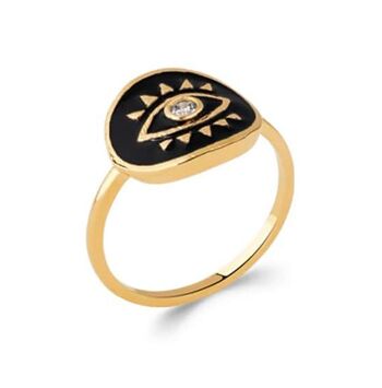 Bague HORUS en Plaqué Or, Email et Zirconium 2