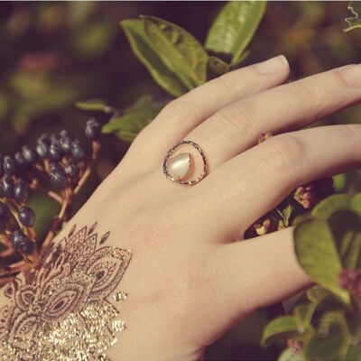 BAMBOO Ring in Gold Plated and Moonstone