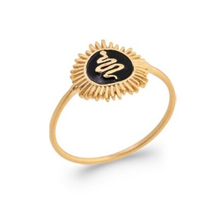 NAJA Ring in Gold Plated and Black Enamel