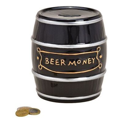 Hucha de barril, Beer Money, de cerámica negra (an/al/pr) 13x14x13cm