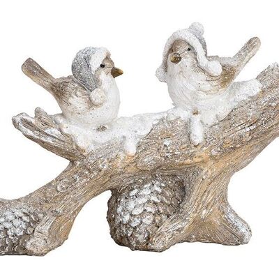 Winter bird on branch made of poly white (W / H / D) 27x16x8cm