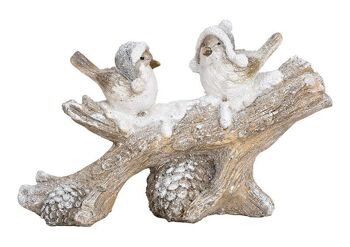 Oiseau d'hiver sur branche en poly blanc (L / H / P) 27x16x8cm