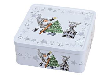 Boîte avec motif 3D Père Noël et élan, carrée, en métal gris (L/H/P) 19x8x19cm