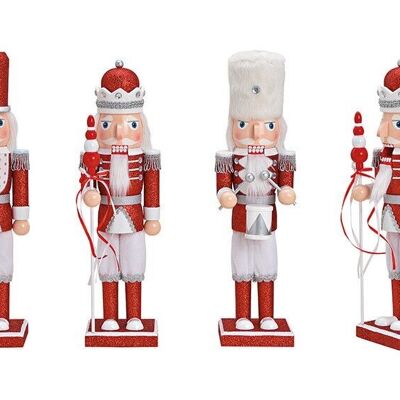 Nutcracker with glitter made of wood red 3-fold
