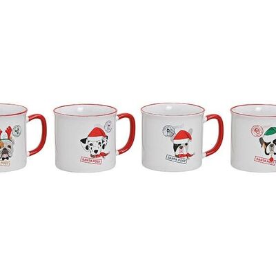 Taza perro con gorro navideño de porcelana blanca 4 pliegues