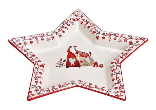 Teller sternförmig Weihnachtswichtel Dekor aus Keramik Weiß (B/H/T) 30x29x3 cm