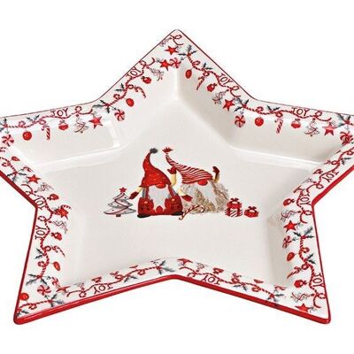 Piatto a forma di stella decoro elfo natalizio in ceramica bianca (L/A/P) 30x29x3 cm