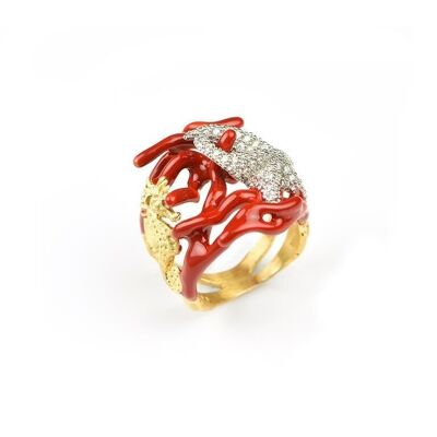 REEF PARTY Ring in Gold-Plated Silver and Zirconium