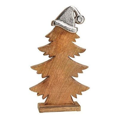 Sapin de Noël en bois de manguier avec chapeau en métal marron (L/H/P) 27x45x7cm