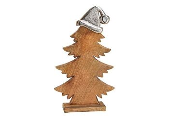 Sapin de Noël en bois de manguier avec chapeau en métal marron (L/H/P) 27x45x7cm 1