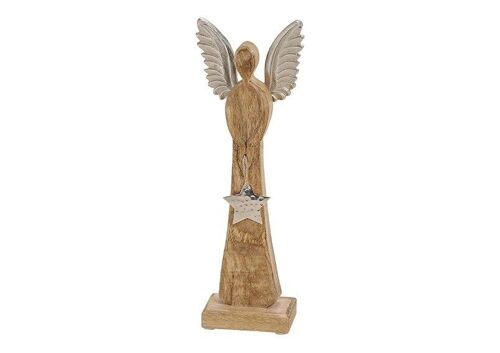 Engel aus Mango Holz mit Metall Flügeln Stern Anhänger  Braun