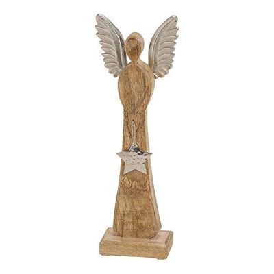 Angel made of mango wood with metal wings star pendant brown