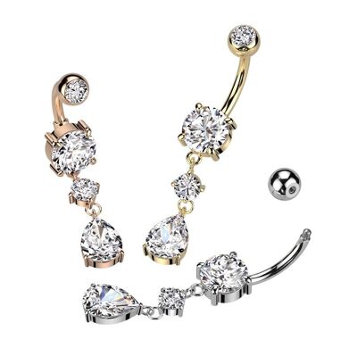 Piercing nombril EULIA avec en Pendentif Deux Zircons Clairs