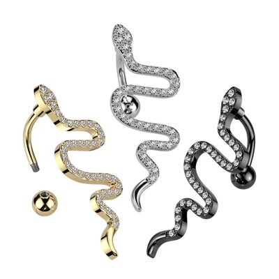 Piercing Ombligo Invertido Hydia con Serpiente Pave Circonitas