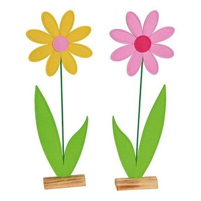 Flower on wooden stand made of felt yellow/pink 2-fold, (W/H/D) 24x67x7cm