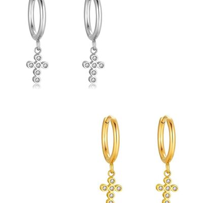 Boucles d'Oreilles CROSS en Acier