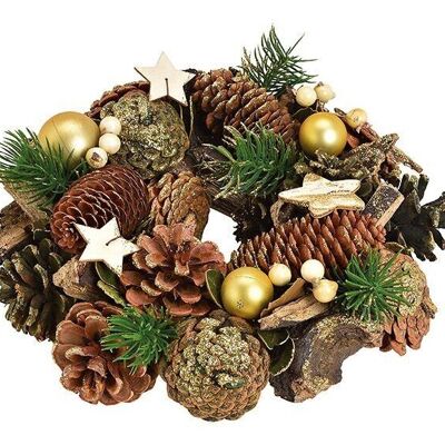 Christmas wreath made of wood, plastic brown, gold (W/H/D) 25x7x25cm