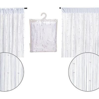 Thread curtain with beads, made of white textile (W/H) 90x210cm