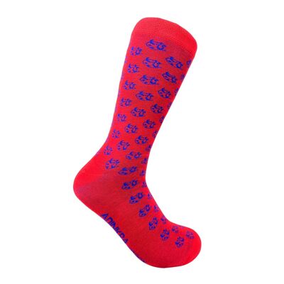 Ti Koro Nko Agyina Socken aus gekämmter Baumwolle (Blau auf Rot)