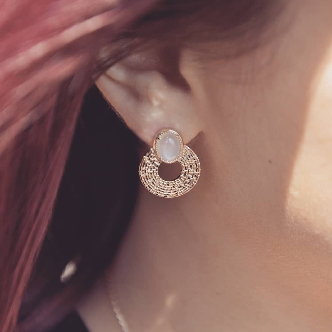 Boucles d'Oreilles SAIGON en Plaqué Or et Pierre de Lune