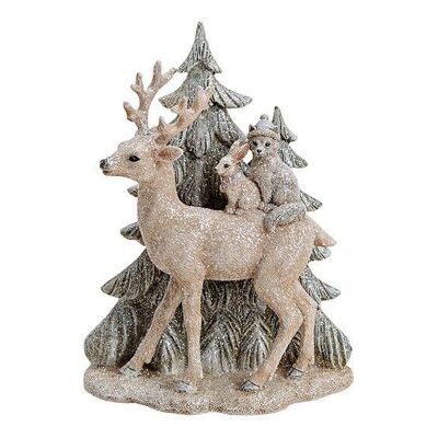 Deer in the winter forest made of poly gray with glitter (W / H / D) 14x20x7cm