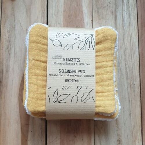 5 lingettes démaquillantes gaz de coton / 5 cleansing pads - zéro déchet - beauté - réutilisables - coton lavables démaquillants
