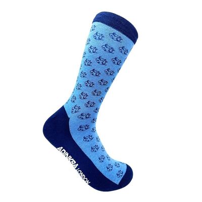 Ti Koro Nko Agyina Combed Cotton Socks (Navy on Sky Blue)