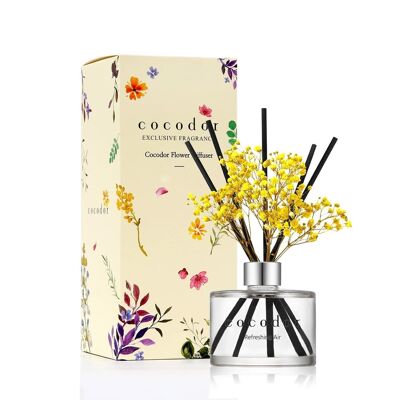 Cocodor Diffuseur de fleurs jaunes 200 ml - Parfum Vanille et bois de Santal