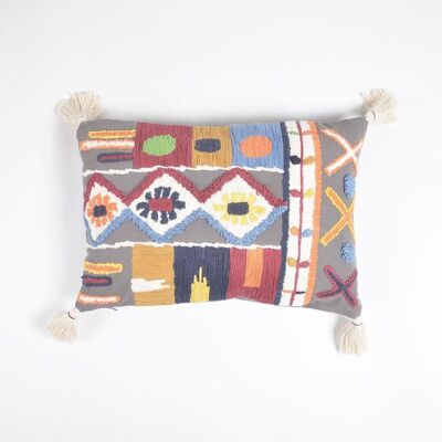 Embroidered Tasseled Lumbar Cushion Cover