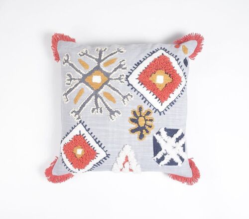 Embroidered Statement Fray Fringed Cushion Cover