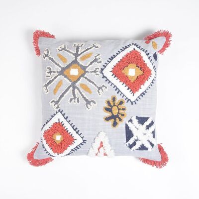 Housse de coussin à franges brodée