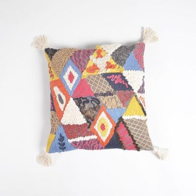 Abstract Embroidered & Tasseled Colorpop Cushion Cover