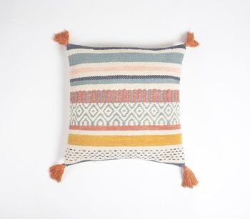 Housse de coussin à pompons en coton tissé à la main 1