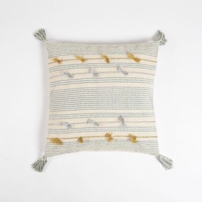Embroidered Stripes Cushion Cover with Tassels