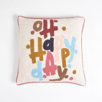 Oh Happy Day Cushion Cover with Lace Piping