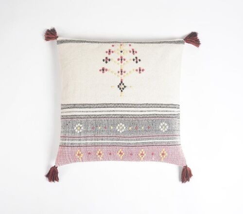 Handwoven & Dot Embroidered Tasseled Cushion Cover