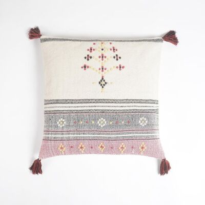 Handwoven & Dot Embroidered Tasseled Cushion Cover
