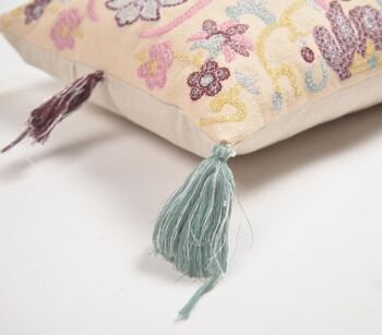 Housse de coussin lombaire à pompons en coton symétrique floral brodé 2