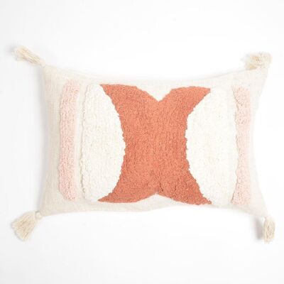 Housse de coussin lombaire en coton touffeté et à pompons